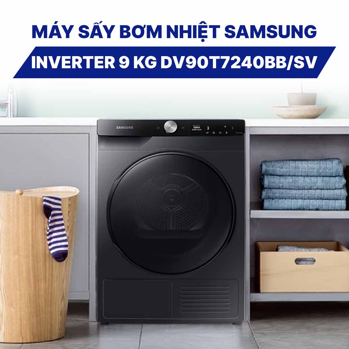 Máy sấy bơm nhiệt Samsung Inverter 9 kg DV90T7240BB/SV