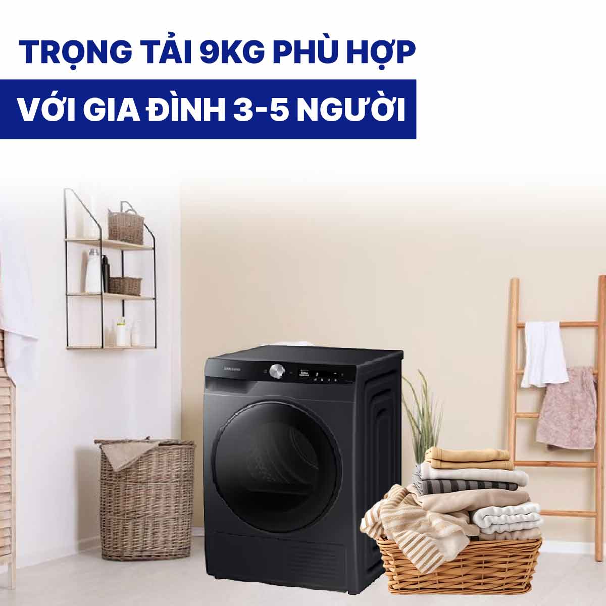 Máy sấy bơm nhiệt Samsung Inverter 9 kg DV90T7240BB/SV