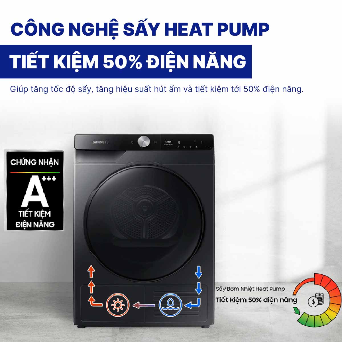 Máy sấy bơm nhiệt Samsung Inverter 9 kg DV90T7240BB/SV