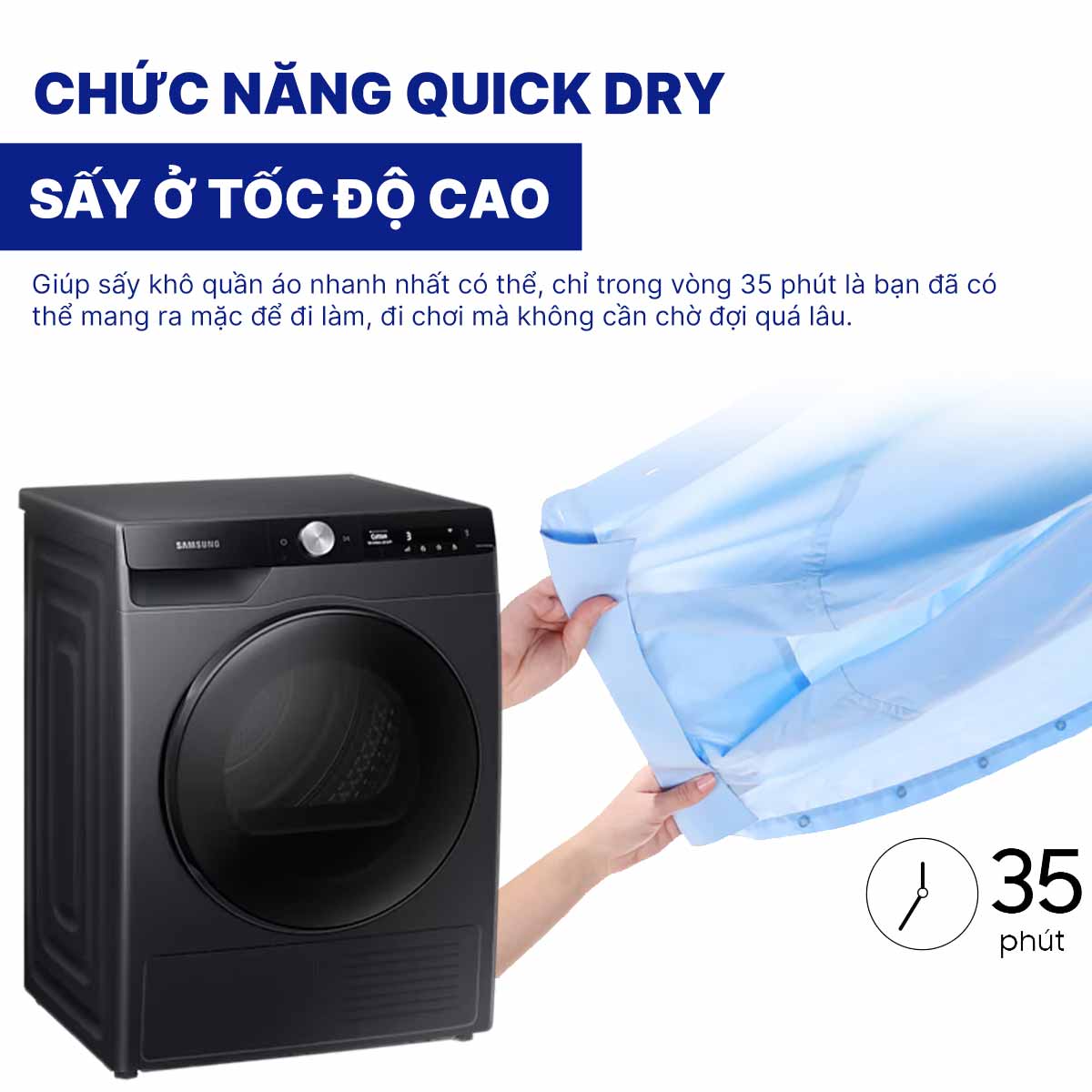 Máy sấy bơm nhiệt Samsung Inverter 9 kg DV90T7240BB/SV