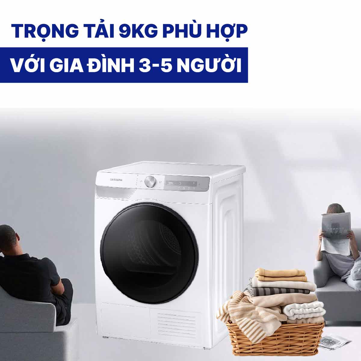 Máy sấy bơm nhiệt Samsung Inverter 9 kg DV90T7240BH/SV