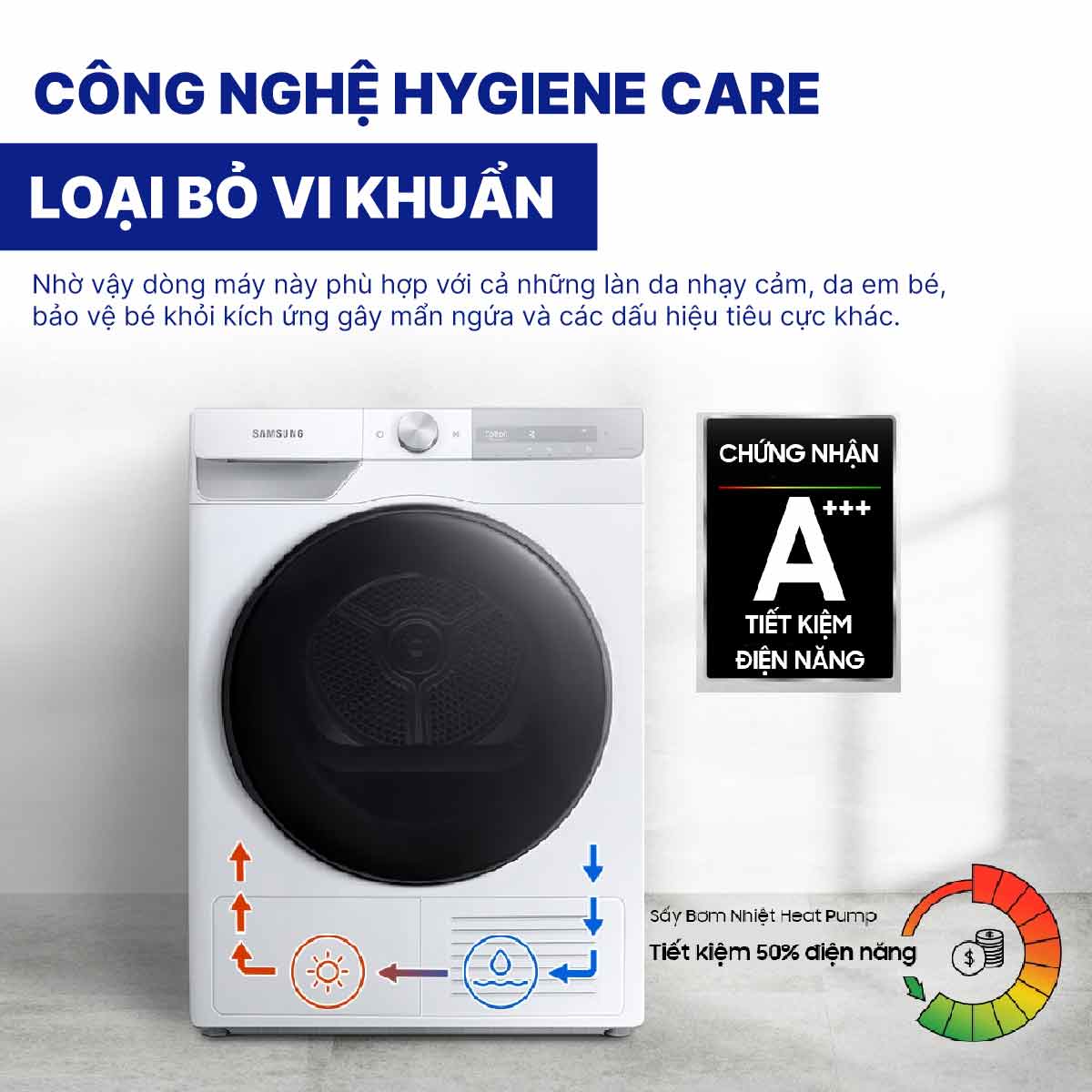 Máy sấy bơm nhiệt Samsung Inverter 9 kg DV90T7240BH/SV