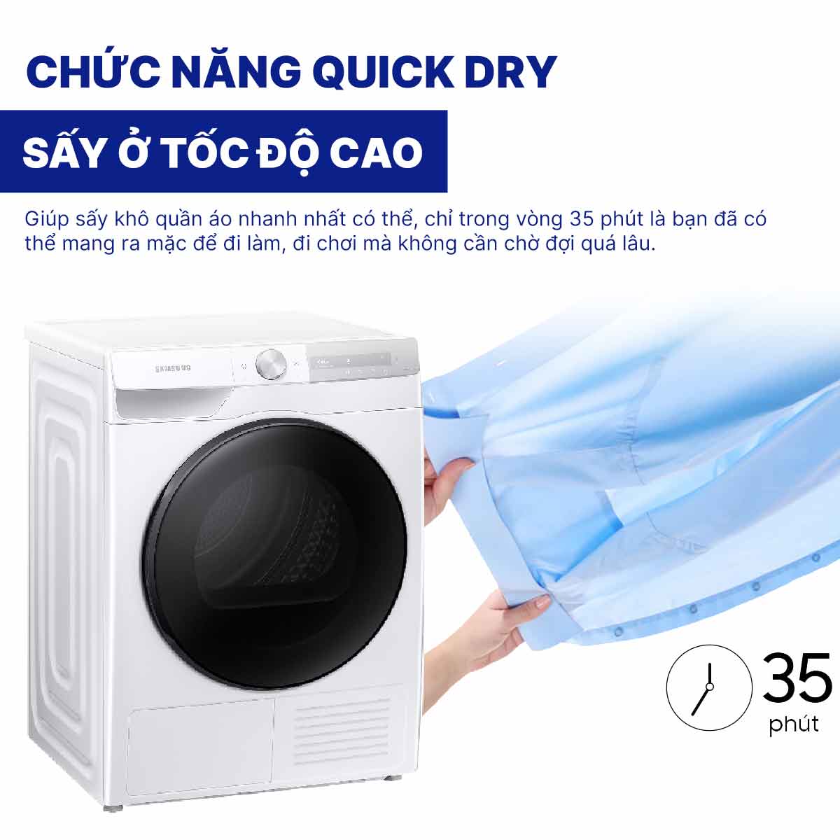 Máy sấy bơm nhiệt Samsung Inverter 9 kg DV90T7240BH/SV