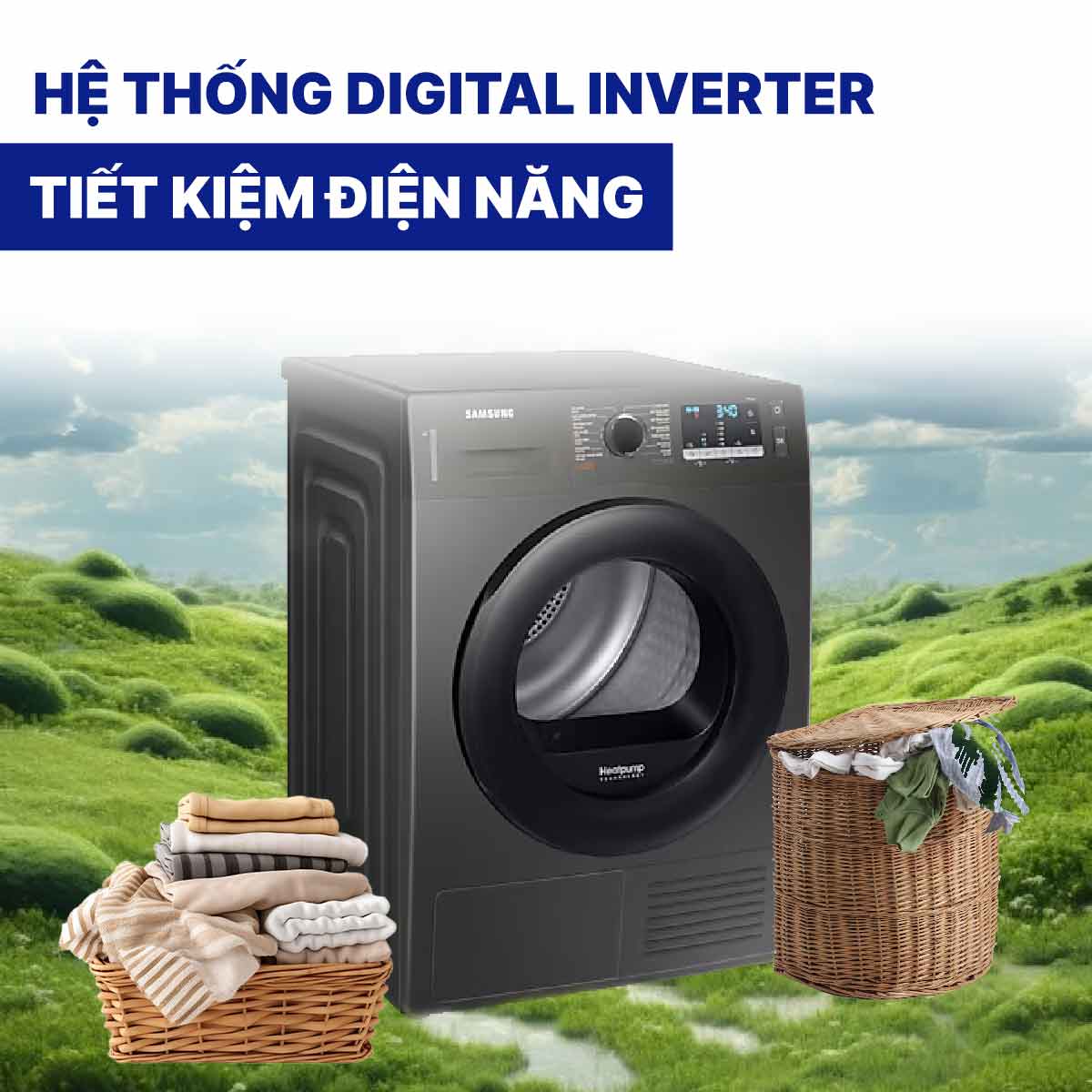 Máy sấy bơm nhiệt Samsung Inverter 9 kg DV90TA240AX/SV