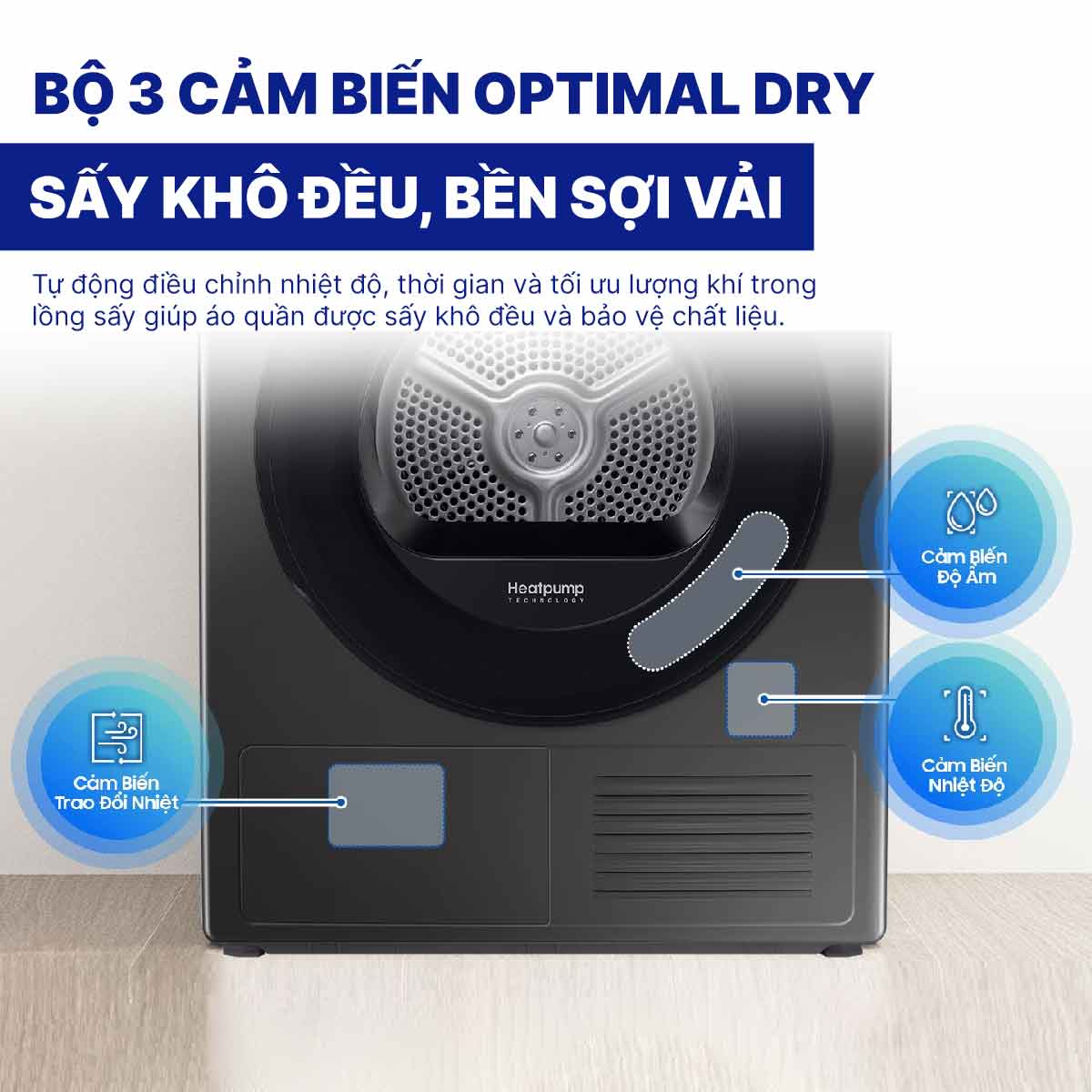 Máy sấy bơm nhiệt Samsung Inverter 9 kg DV90TA240AX/SV