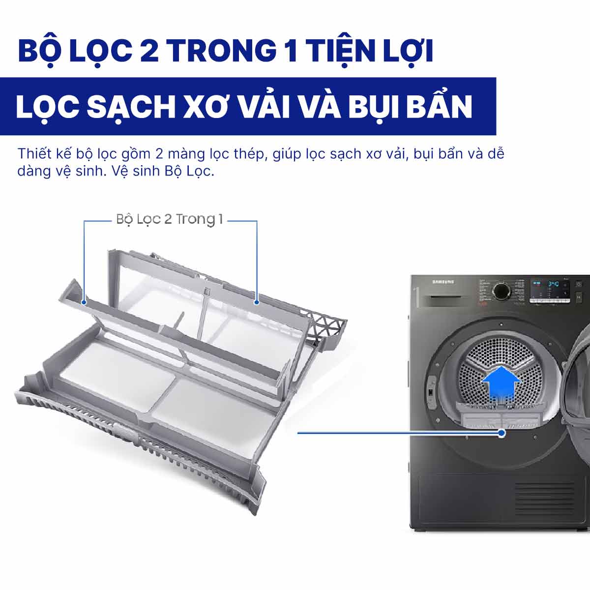 Máy sấy bơm nhiệt Samsung Inverter 9 kg DV90TA240AX/SV
