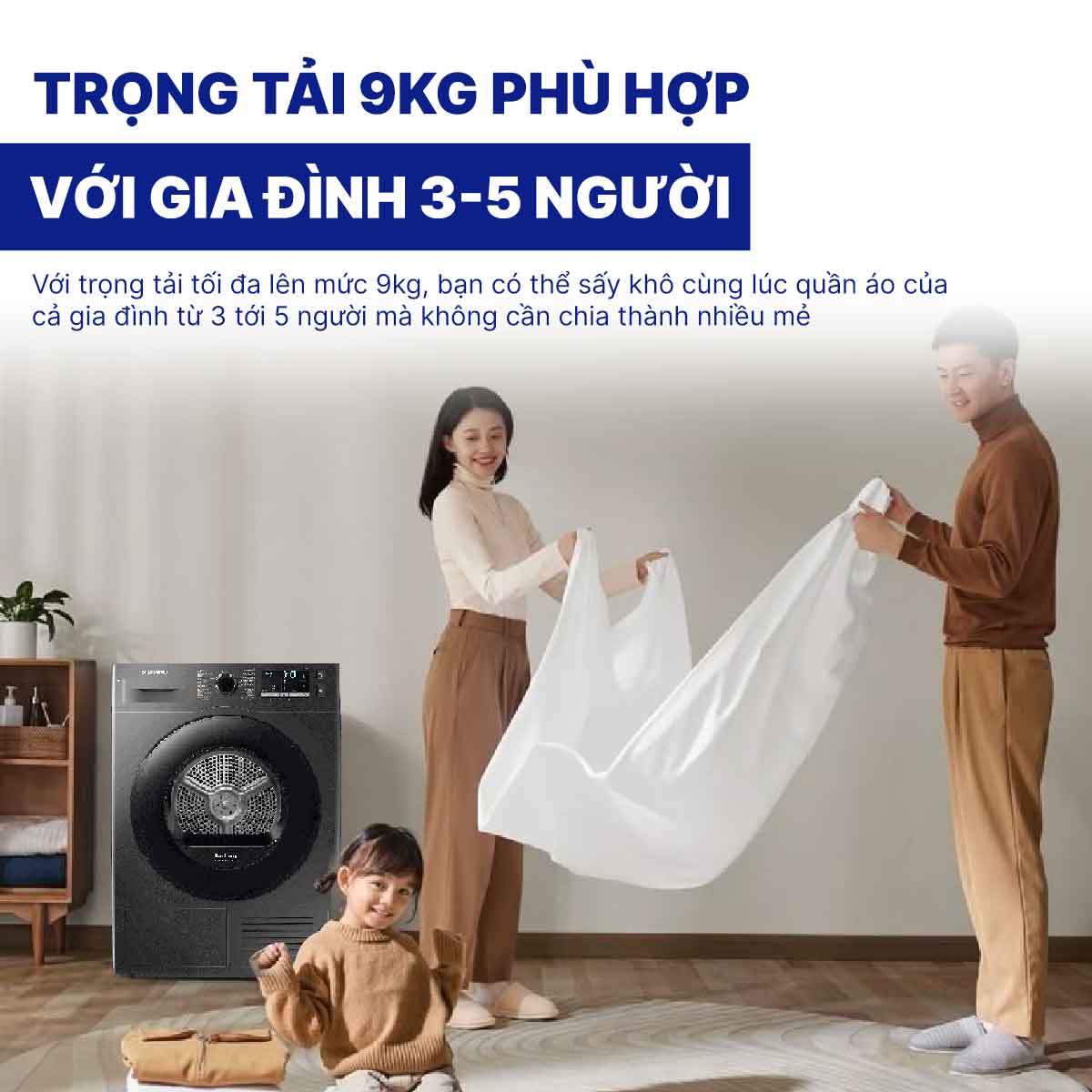 Máy sấy bơm nhiệt Samsung Inverter 9 kg DV90TA240AX/SV