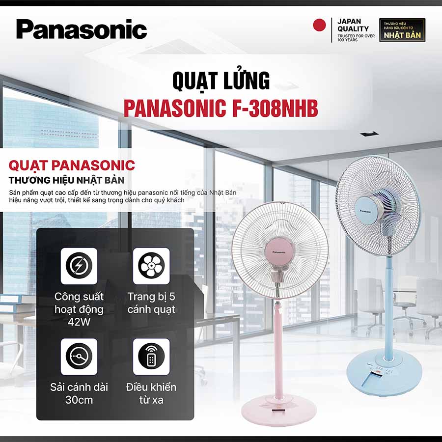 Quạt lửng Panasonic có điều khiển từ xa F-308NHB