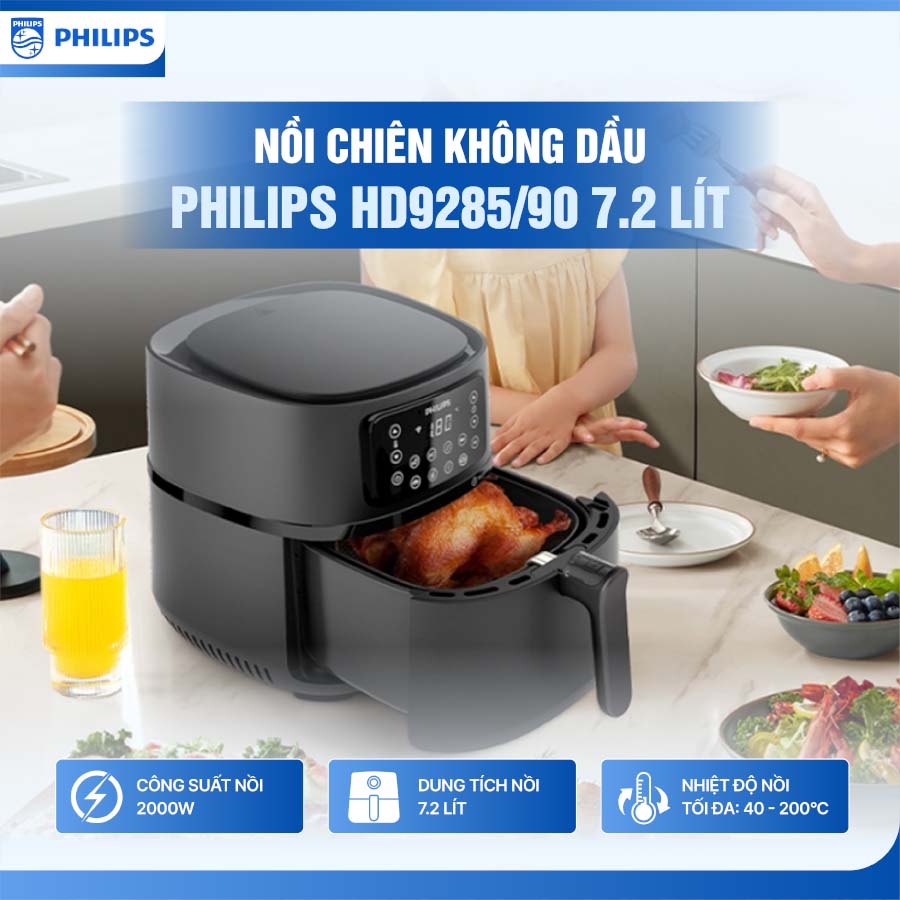 Nồi chiên không dầu Philips HD9285/90 7.2 lít chính hãng giá tốt