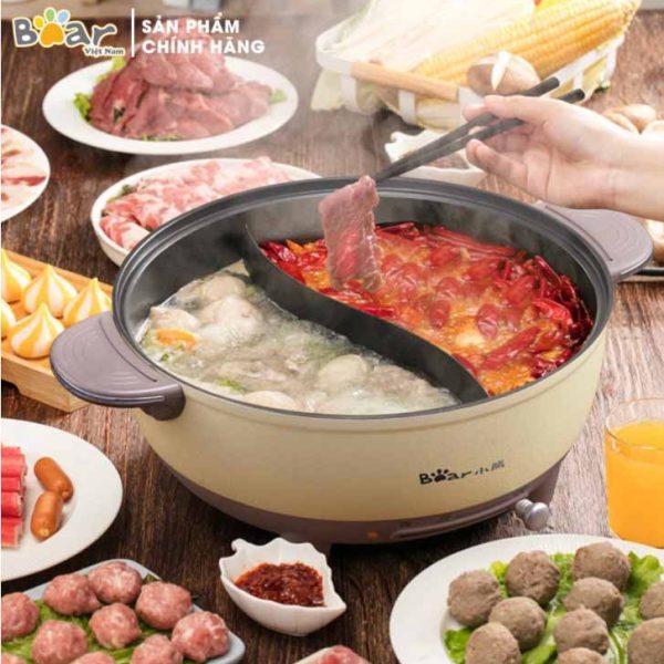 Nồi lẩu uyên ương Bear 6L màu kem DHG-B60R6