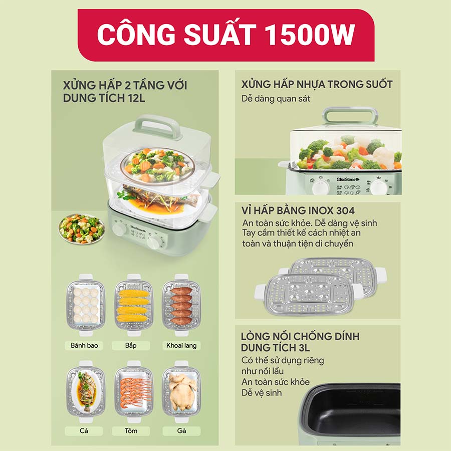 Nồi lẩu hấp điện đa năng BlueStone MPB-7235