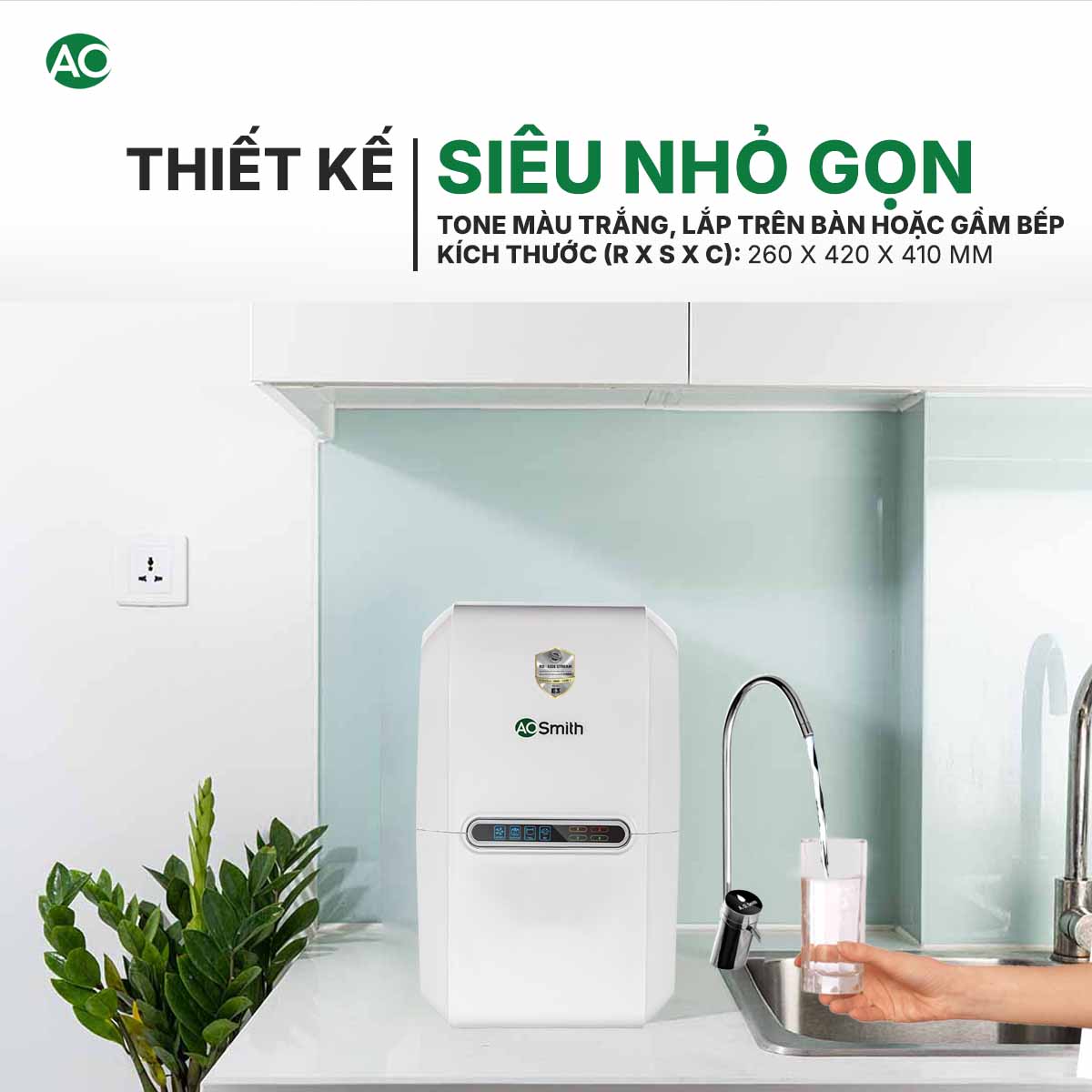 Máy lọc nước A.O. Smith E3 thiết kế gọn nhỏ, hiện đại