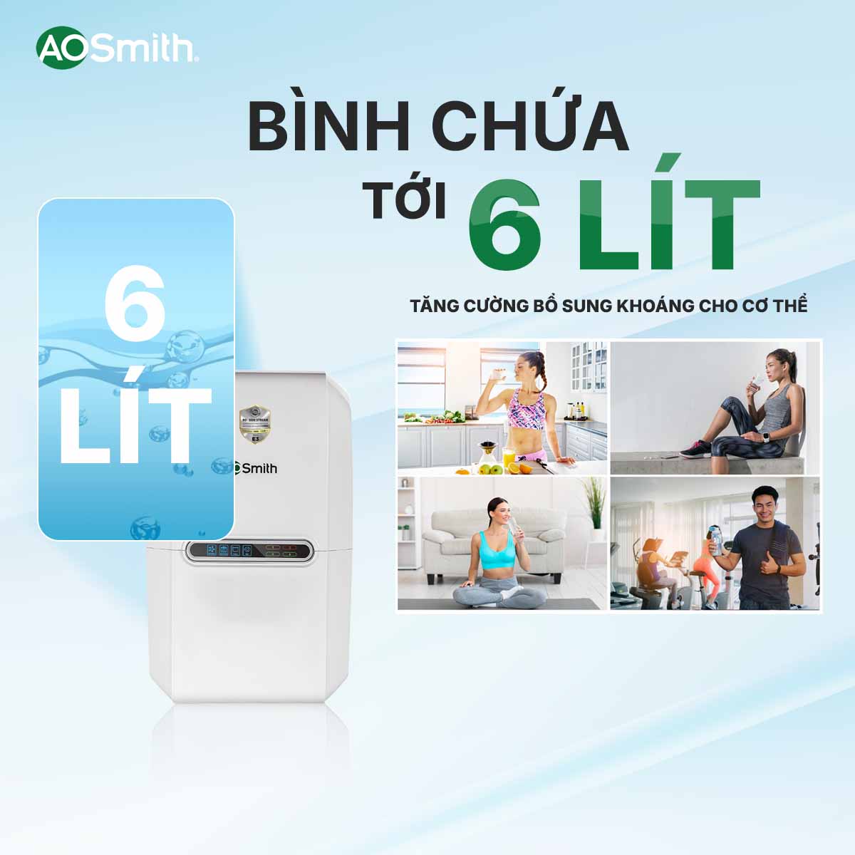 Máy lọc nước A.O. Smith E3 có bình chứa tới 6 lít