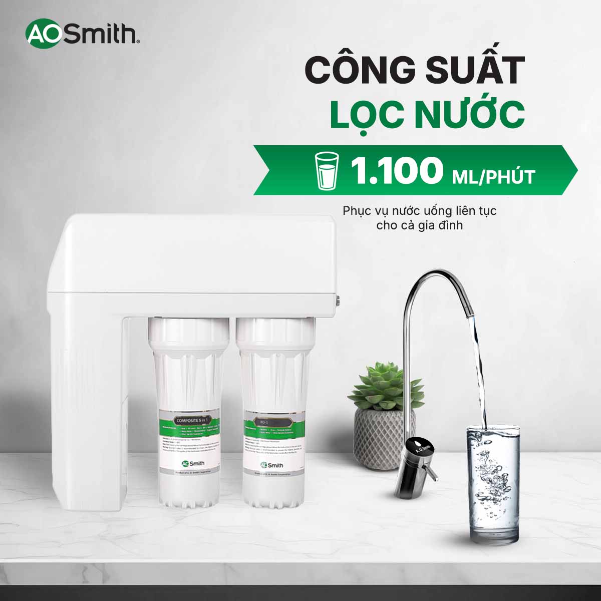 Máy lọc nước A. O. Smith R400E có công suất lọc nước lớn