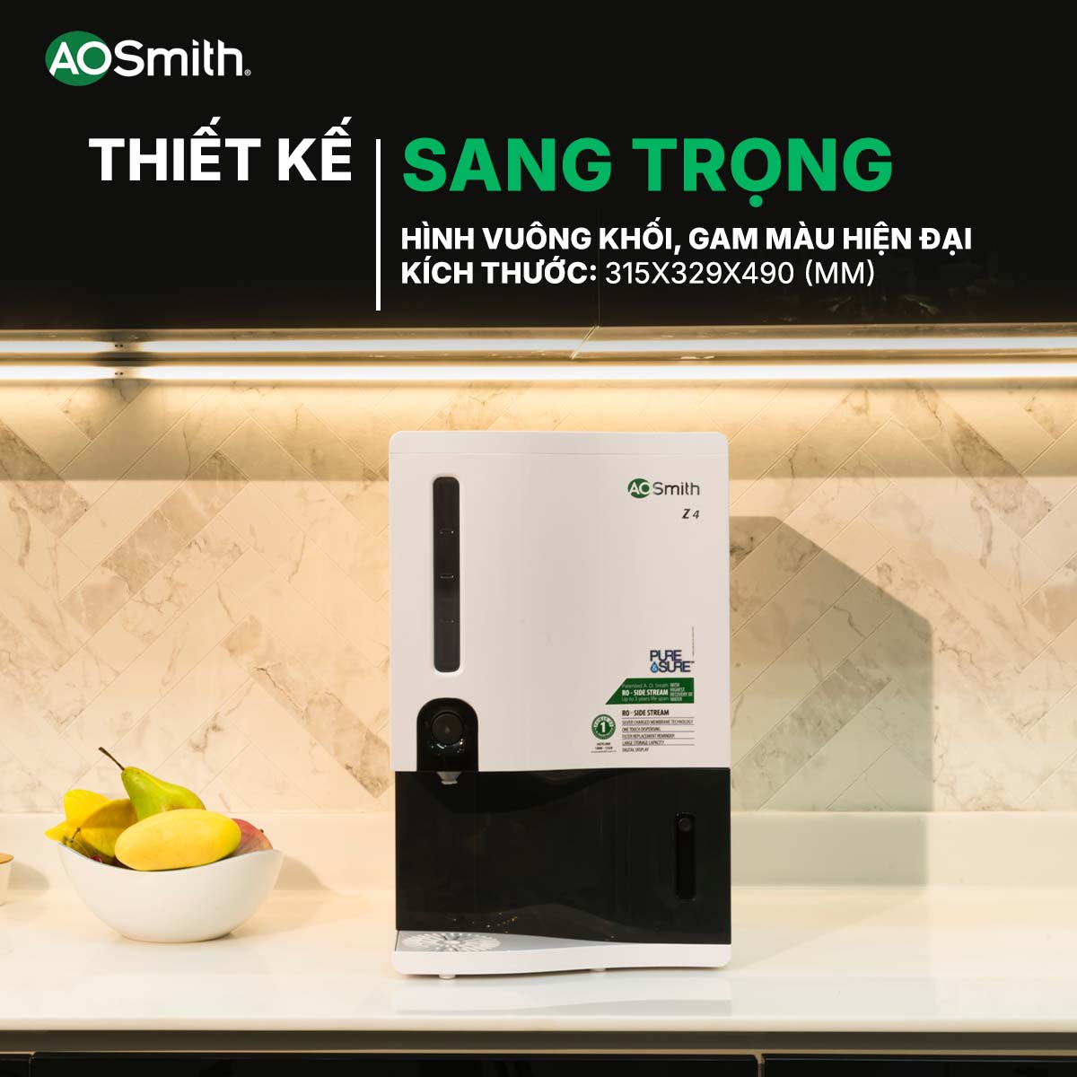 Máy lọc nước A. O. Smith thiết kế gọn nhỏ, hiện đại