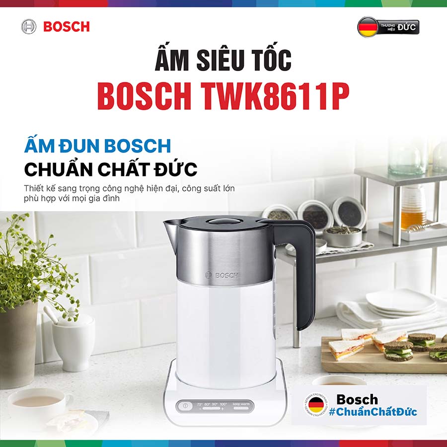 Ấm siêu tốc Bosch TWK8611P dung tích 1.5L