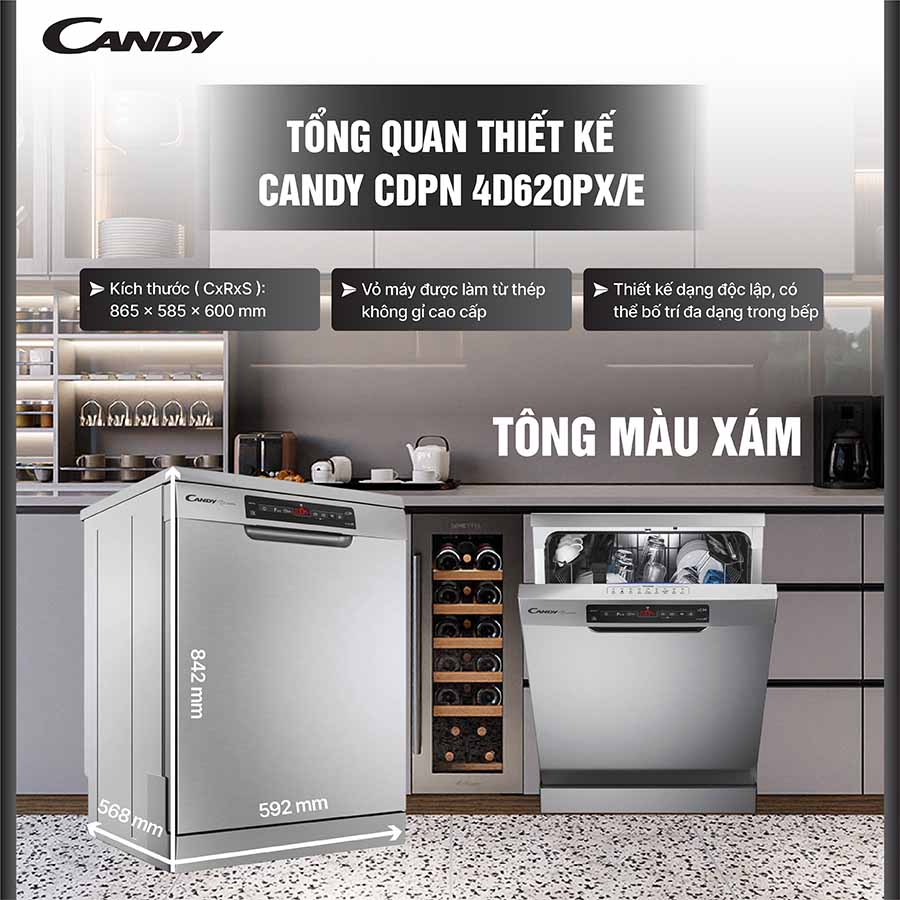 Máy rửa bát 16 bộ Candy CDPN 4D620PX/E