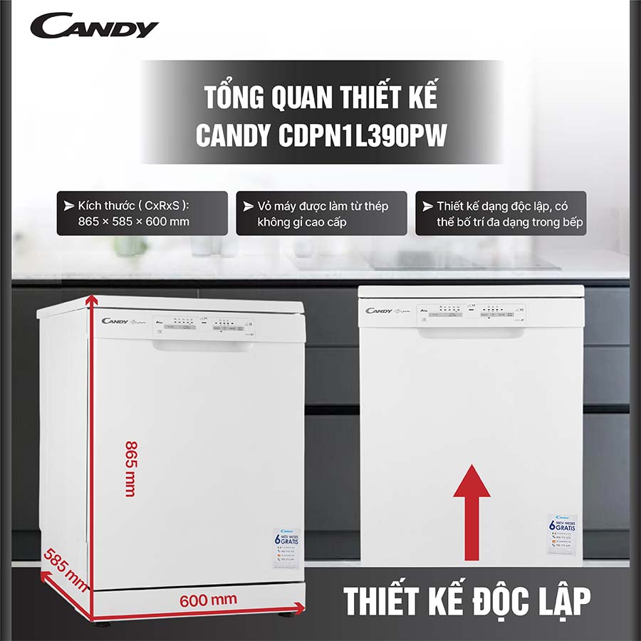 Máy rửa bát 13 bộ Candy CDPN 1L390PW