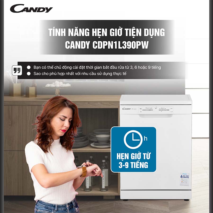 Máy rửa bát 13 bộ Candy CDPN 1L390PW