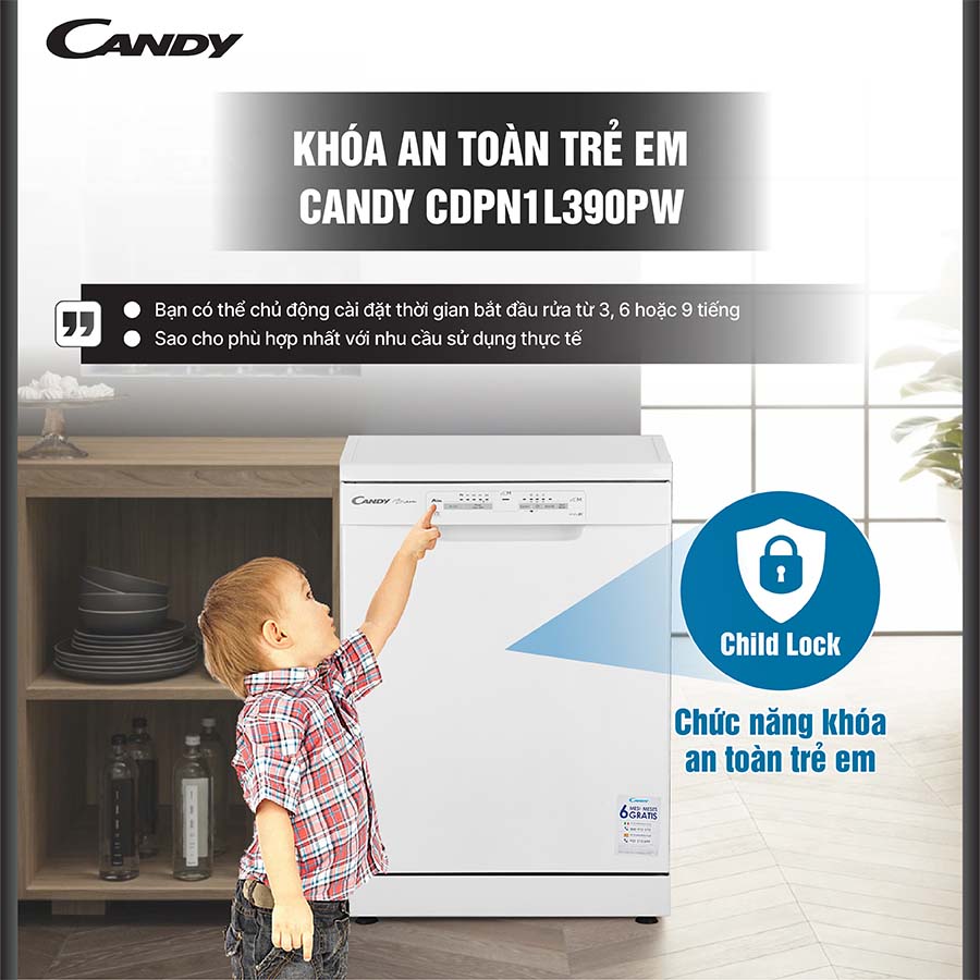 Máy rửa bát 13 bộ Candy CDPN 1L390PW
