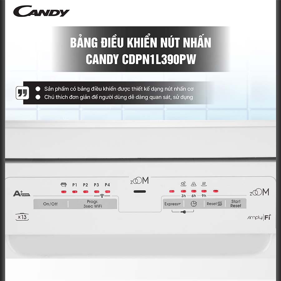 Máy rửa bát 13 bộ Candy CDPN 1L390PW