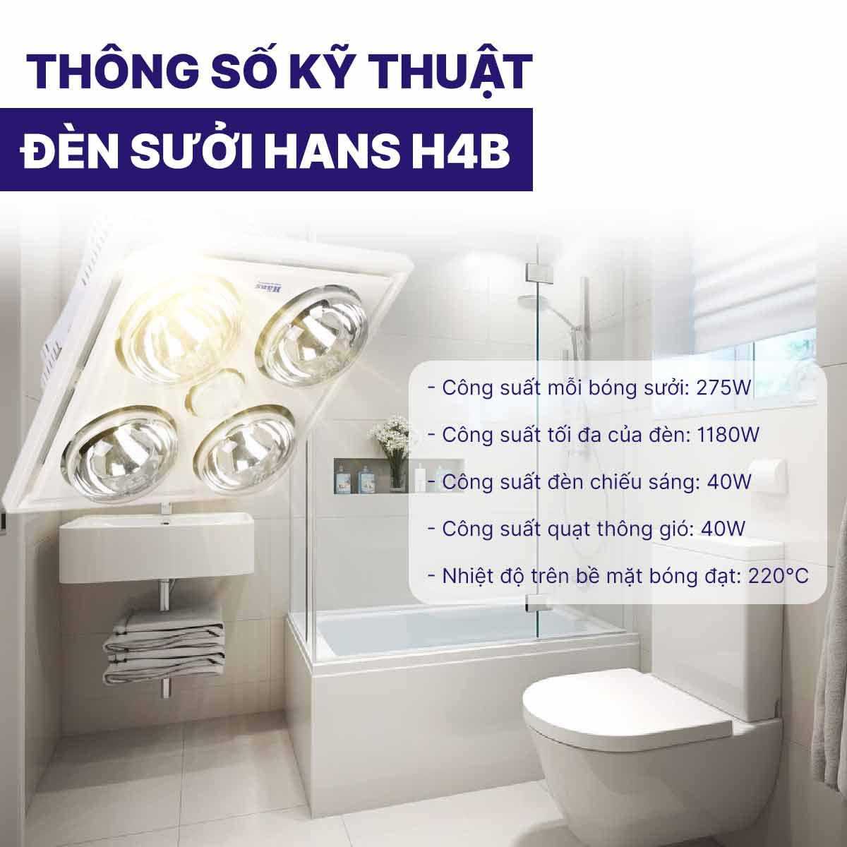 Đèn sưởi Hans 4 bóng âm trần H4B