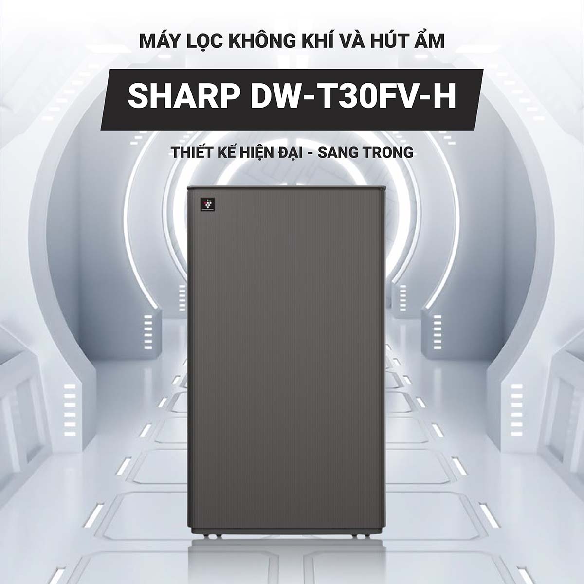 Máy lọc không khí và hút ẩm Sharp DW-T30FV-H thiết kế hiện đại, tiện dụng