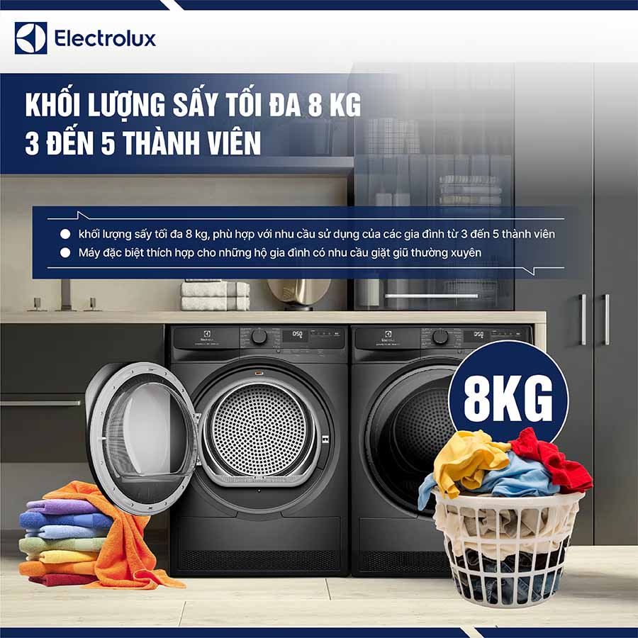 Máy sấy bơm nhiệt Electrolux 8Kg EDH803J5SC