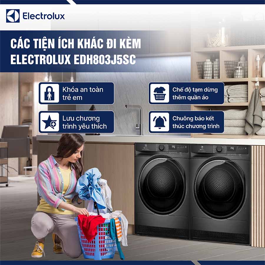 Máy sấy bơm nhiệt Electrolux 8Kg EDH803J5SC
