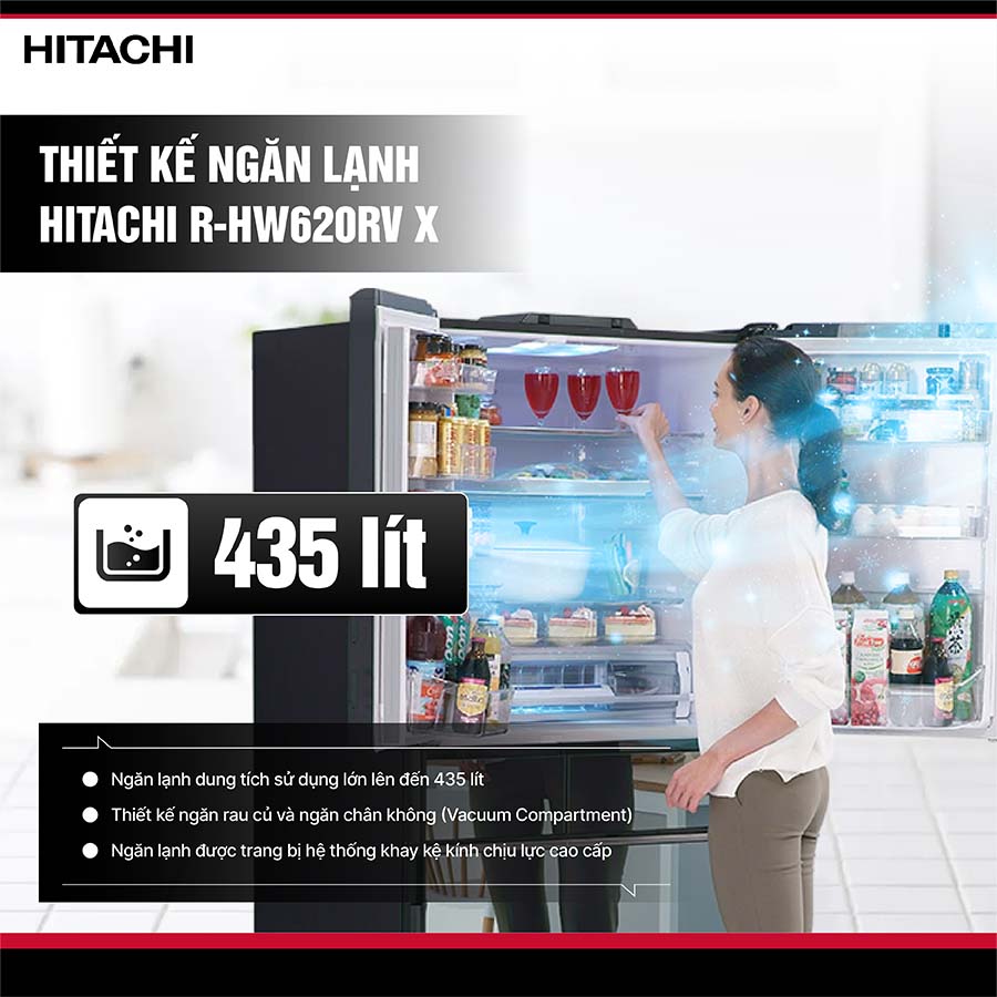 Tủ lạnh Hitachi Inverter 617 lít Multi Door R-HW620RV X
