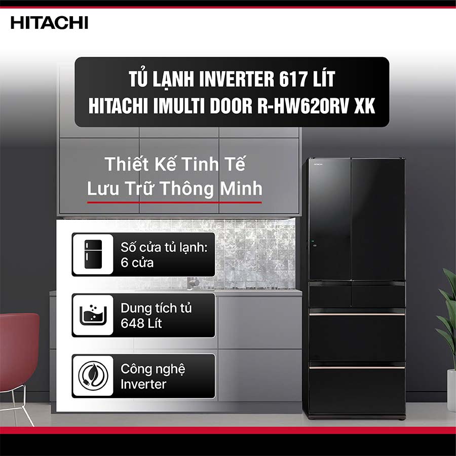 Tủ lạnh Hitachi Inverter 617 lít Multi Door R-HW620RV XK