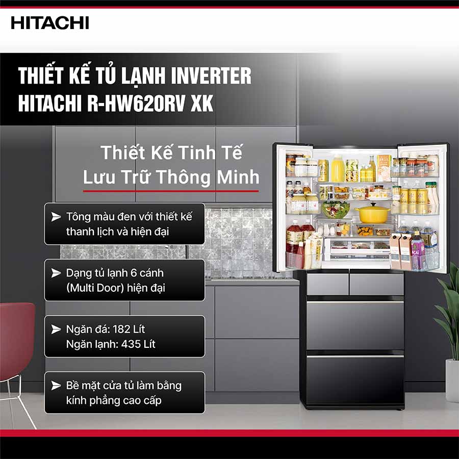Tủ lạnh Hitachi Inverter 617 lít Multi Door R-HW620RV XK