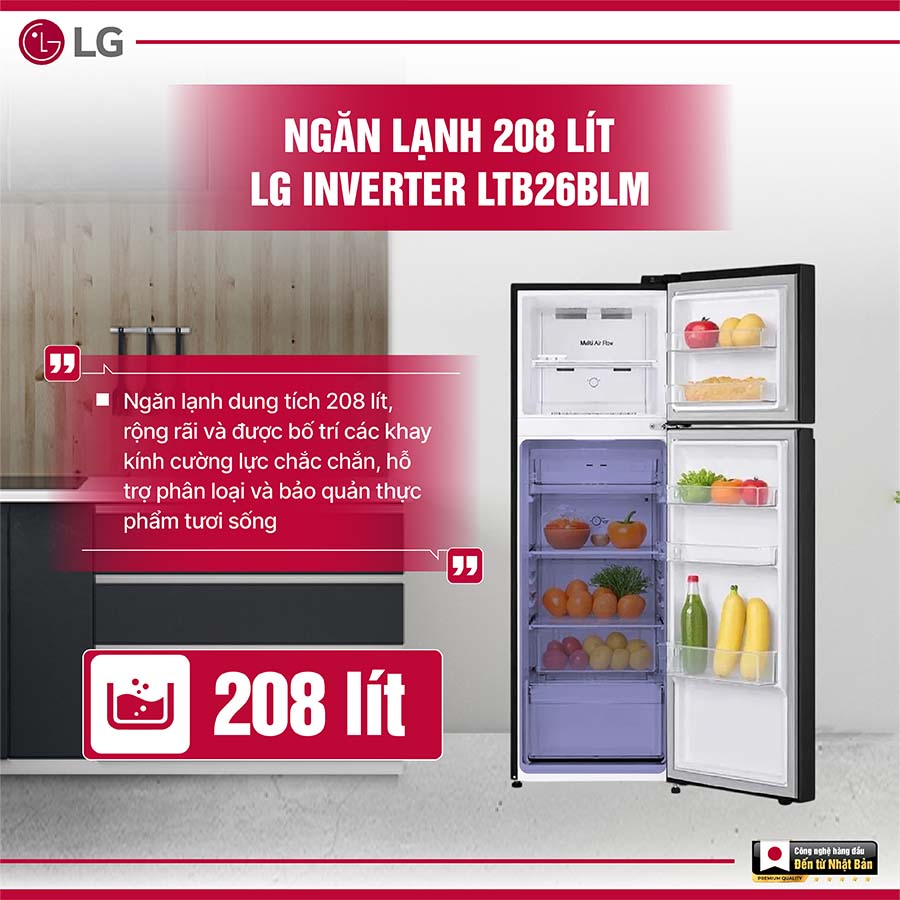 Tủ lạnh LG Inverter 266 lít LTB26BLM