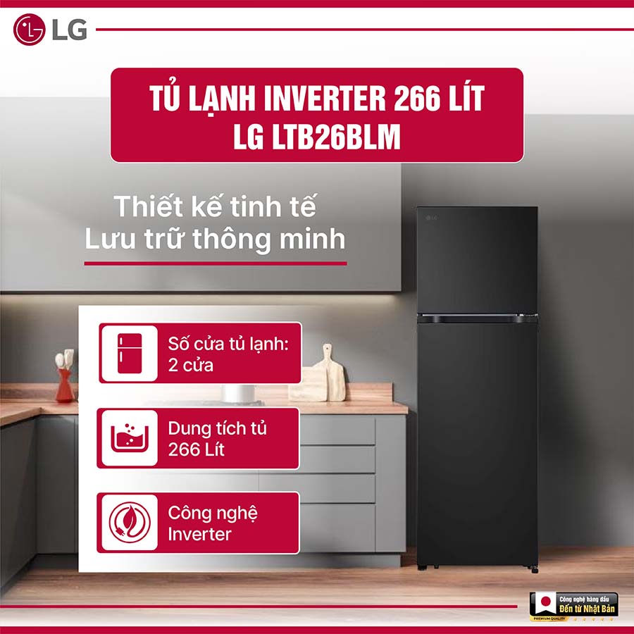 Tủ lạnh LG Inverter 266 lít LTB26BLM