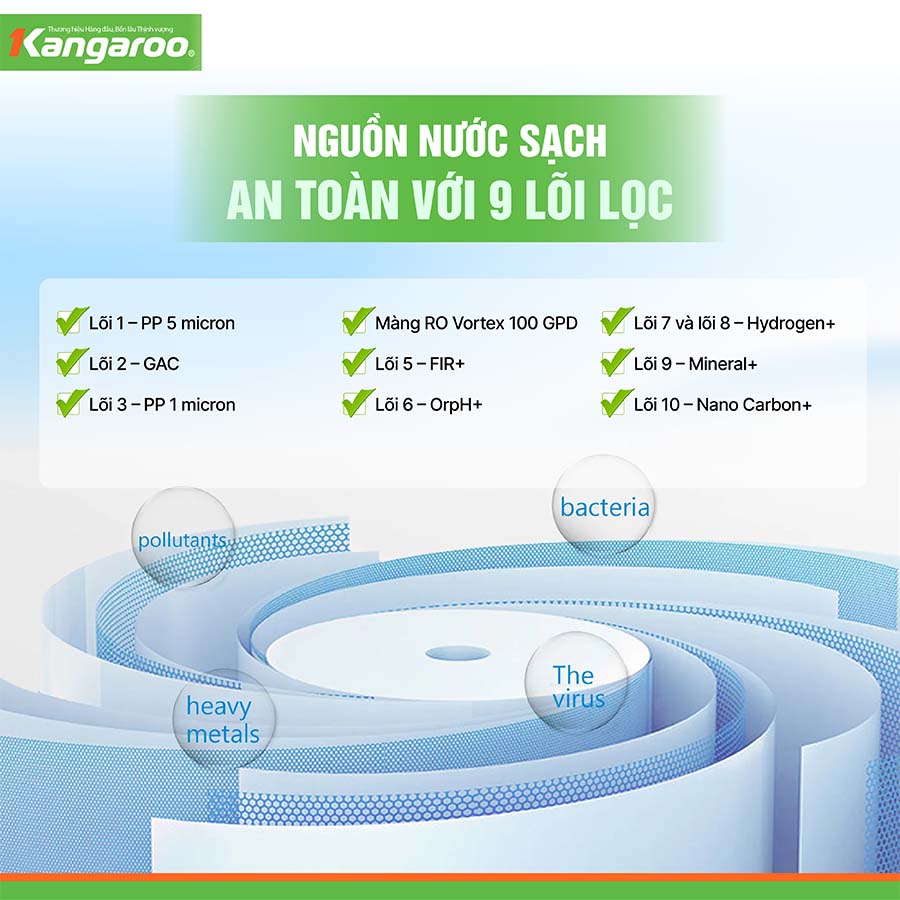 Máy lọc nước nóng lạnh Kangaroo Hydrogen KG10A12