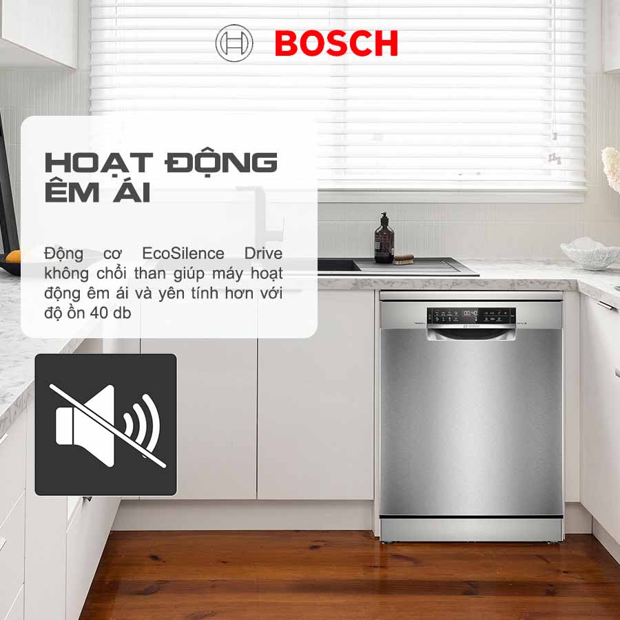 Máy rửa chén bát Bosch SMS6ZCI16E hoạt động êm ái với động cơ không chổi than