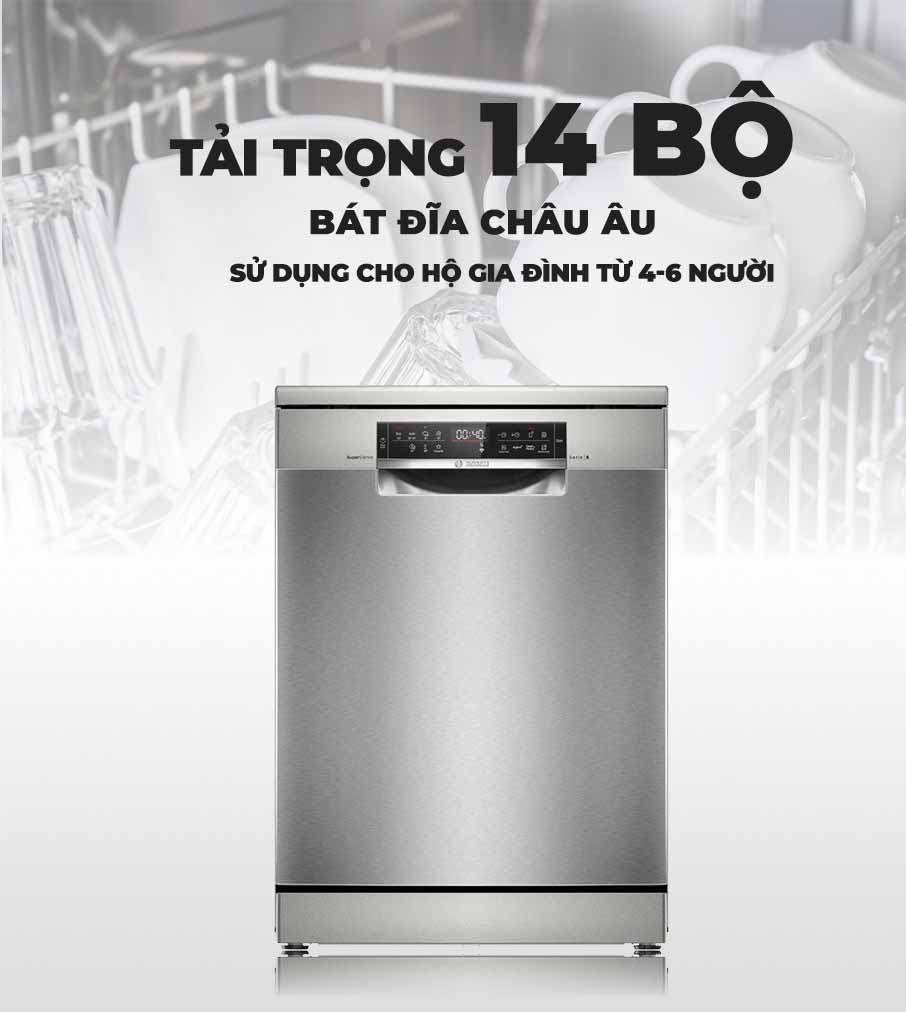 Không gian bên trong máy rửa chén Bosch SMS6ZCI37Q được thiết kế 3 khay rửa