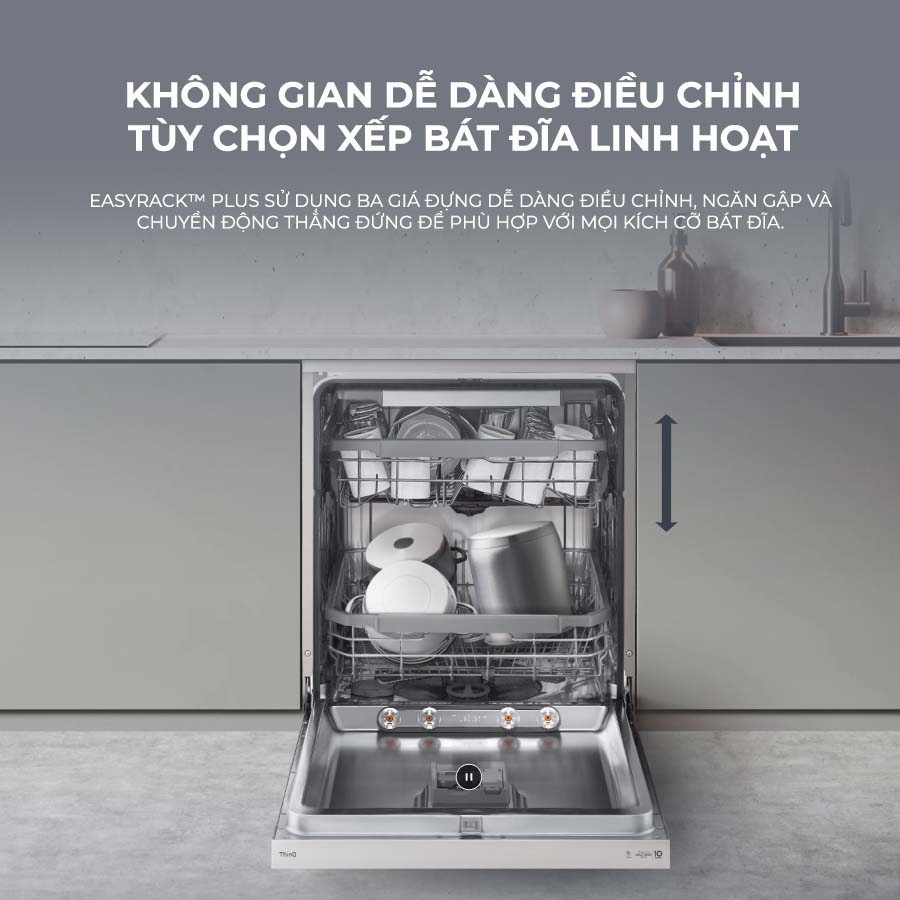 Thiết kế 3 khay rửa dễ dàng sắp xếp bát đĩa, đồ dùng
