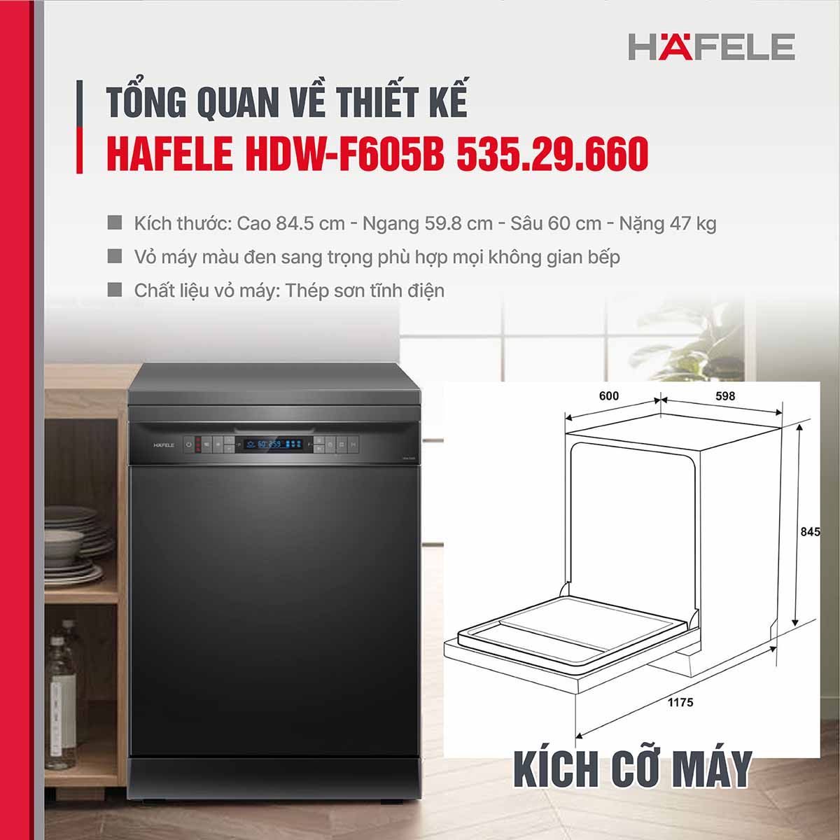 Máy rửa bát Hafele HDW-F605B 535.29.660