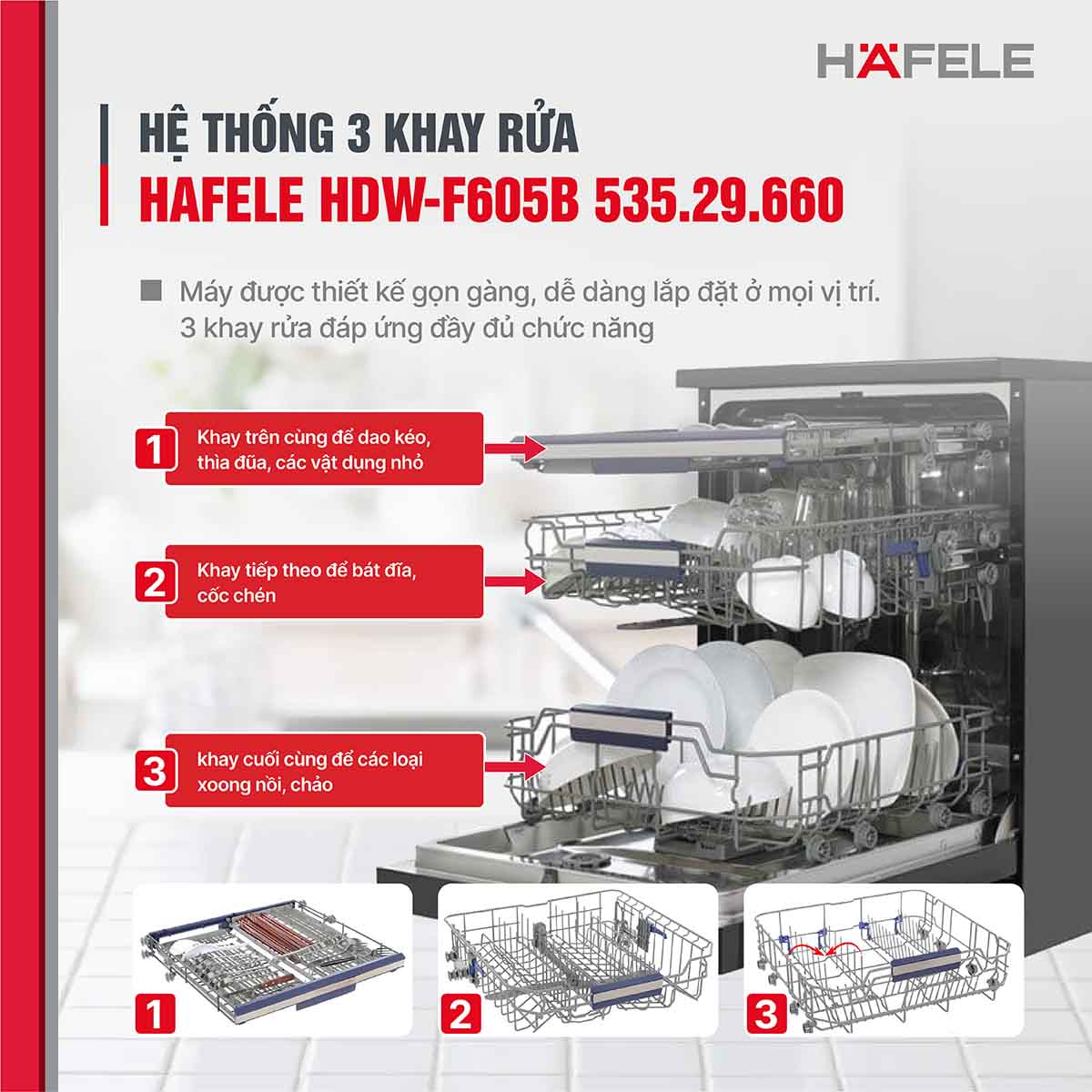 Hệ thống 3 khay rửa