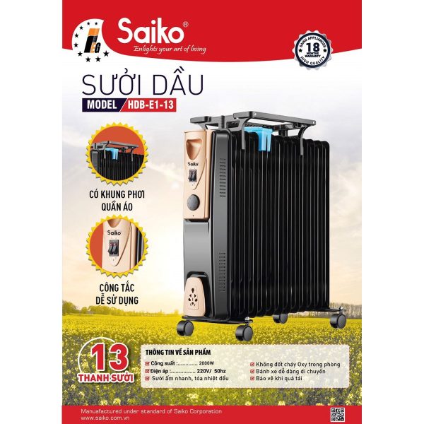 Máy sưởi dầu 13 thanh Saiko HBD-E1-13