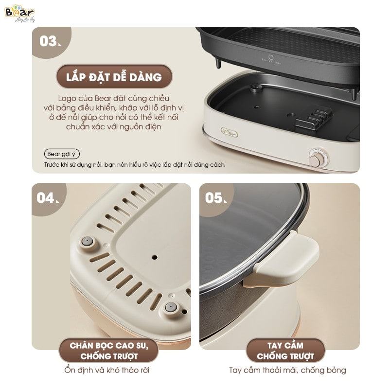 noi lau bear 2 ngan 4.5L SB NL45K 22 Bear 4,5L SB-NL45K có thiết kế thông minh tạo nên sự tiện dụng